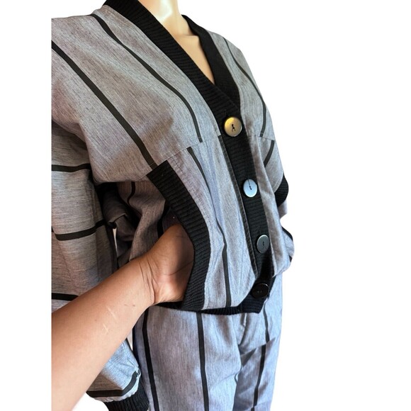 VINTAGE 70S  2PC RETRO Double Jacket PANTS STRIPE SET By Diamonds Run 9/10 - Picture 3 of 16